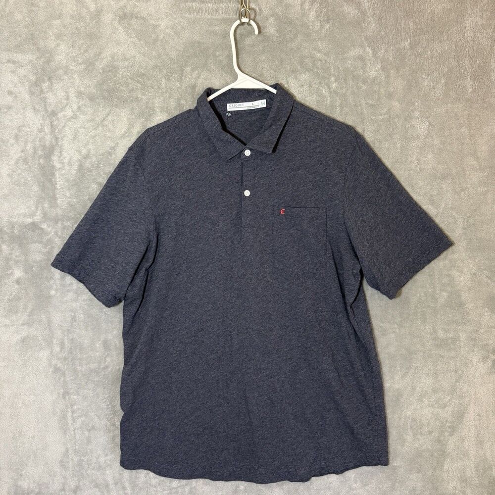 Criquet Short Sleeve Polo Shirt Mens Large Navy Blue Heather 100% Cotton Preppy